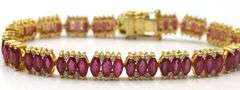 Amazing 17.45CTW Marquise Cut Faceted Raspberry Red Ruby Bracelet & 1.60CTW Diamond in 14K Yellow Go