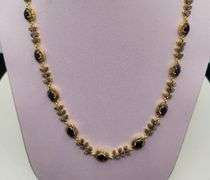 18" Necklace with 18 Natural Sapphire, Diamond Accents in Sterling Silver