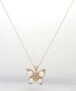 14kt Yellow gold pearl and diamond accent butterfly pendant on chain