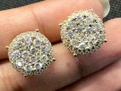 14K Yellow Gold Round Brilliant Cut Diamond Cluster Earring