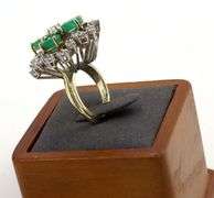 Vintage 18kt white gold emerald and diamond cocktail ring