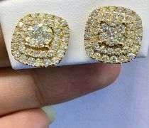 14K Yellow Gold Round Brilliant Cut Diamond Cluster Earring