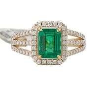 New 2.03ct Emerald Cut Emerald and 0.60ctw Diamond Frame Triple Shank Ring in 14K