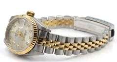Rolex DJ 26mm silver diamond dial in fluted bezel on Jubilee bracelet watch