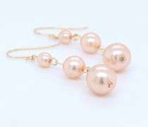 14kt Yellow gold Graduted pink pearl dangle earrings