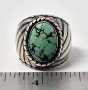 Green Stone Wide Band Ring in Sterling Silver