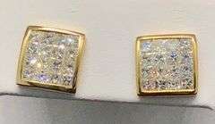 14K Yellow Gold Princess Cut Diamond Cluster Earring