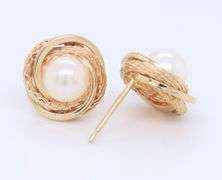 14kt Yellow Gold Twisted Infinity Pearl Earrings