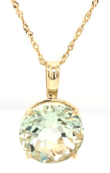 14kt Yellow gold round Prasolite pendant on chain
