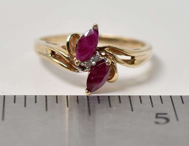 Alluring 10K Yellow Gold Ruby Gemstone and Diamond Ring