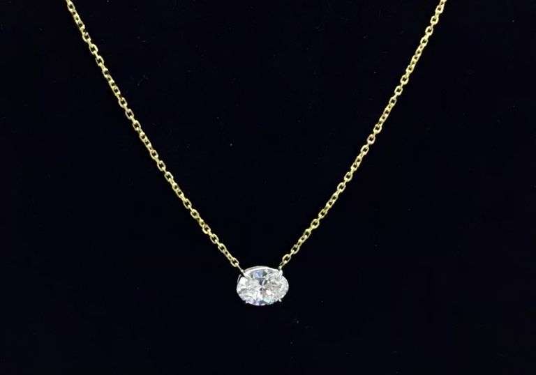 14K Two-Tone Oval Lab Diamond Pendant Necklace