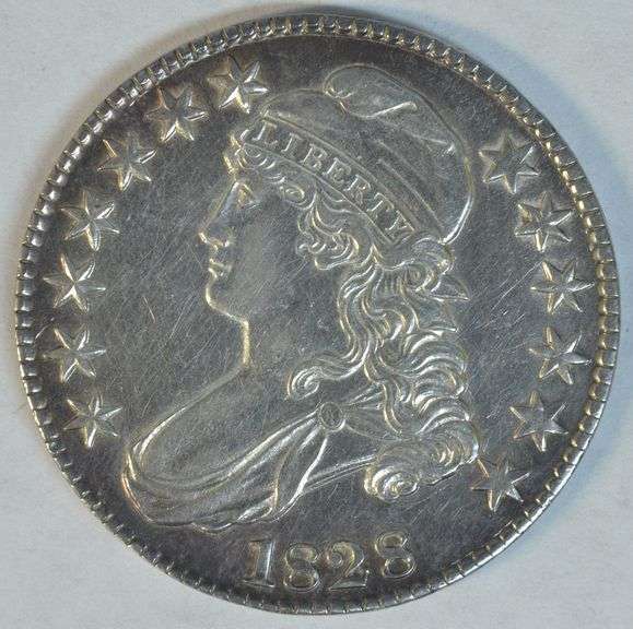 Needle-sharp Near Mint 1828 Capped Bust Half Dollar. Cleaned.
