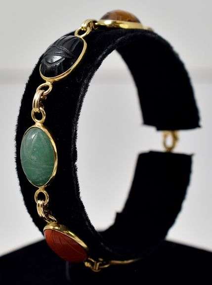 Fantastic 14K Yellow Gold Scarab Beetle Multi-Gemstone Bracelet