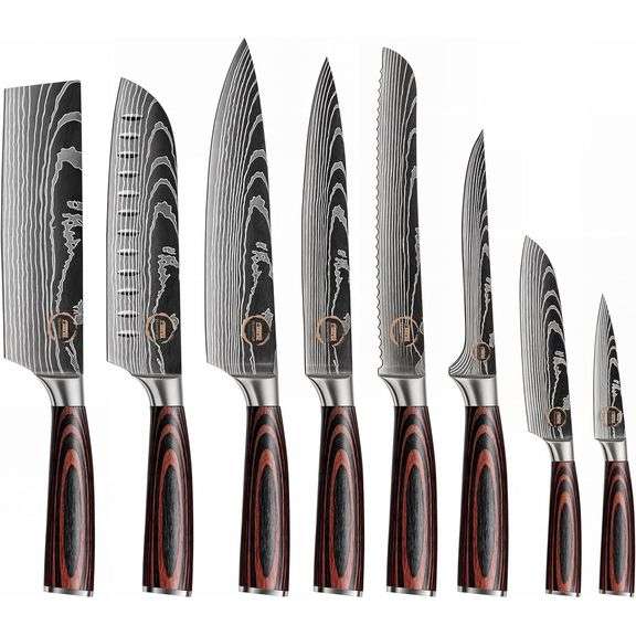 8 Stainless Steel Blades with Pakkawood Handles