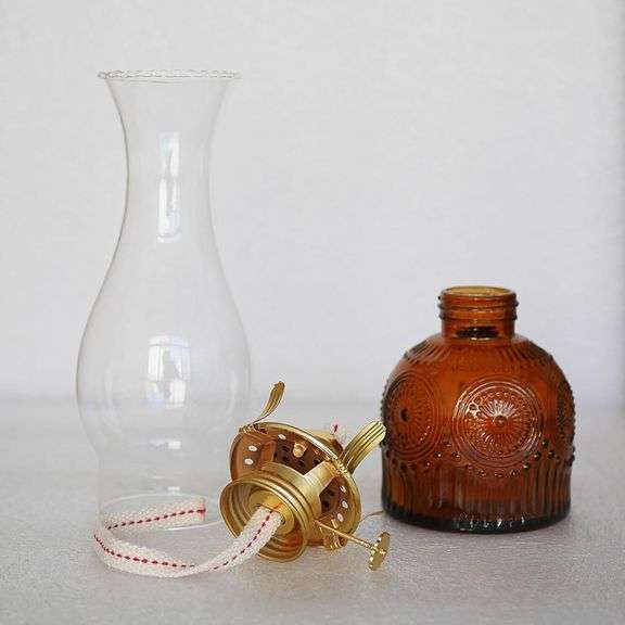 Set of 2 Clear Glass Oil Lamps