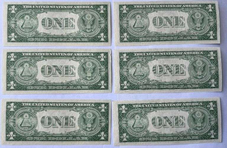 Five 1935 E Unc$1 Silver Certificates