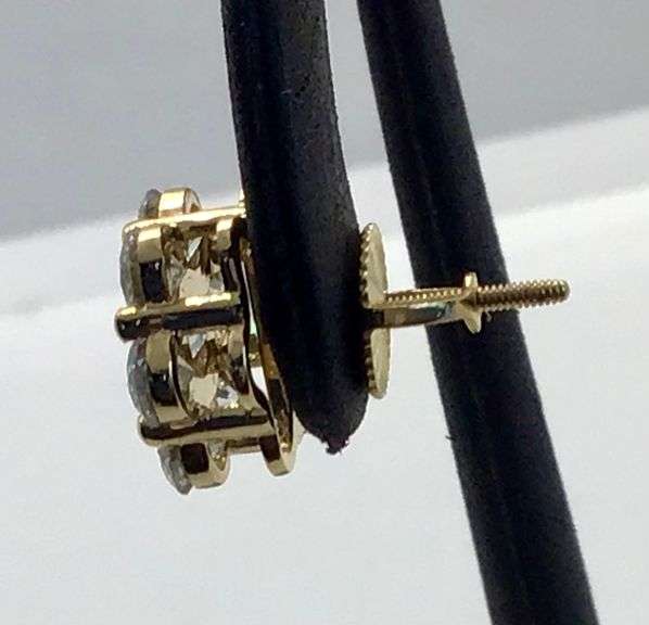14K Yellow Gold Round Brilliant Cut Lab Diamond Cluster Earring