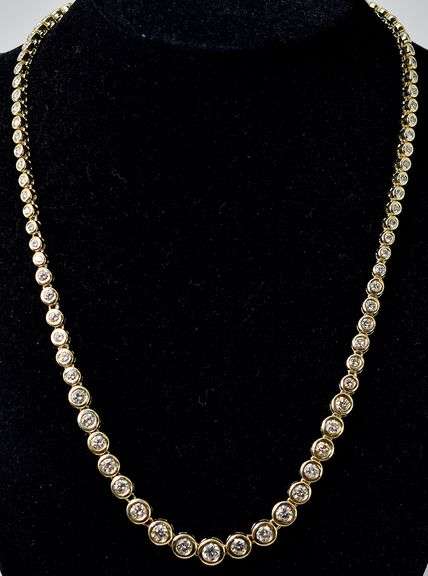 Gorgeous 14K Yellow Gold 4.00CTW Diamond  Riviera Necklace