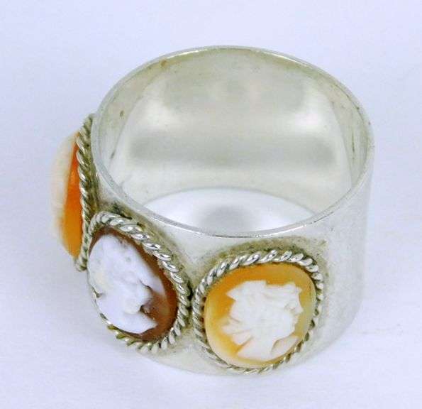 Italian Wide Sterling Cameo Ring, Size 9