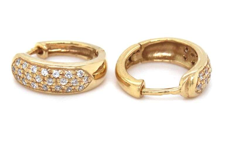14kt Yellow gold CZ pave huggies