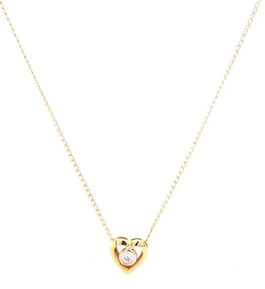 14kt Yellow gold 0.12ct bezel set diamond heart pendant on chain