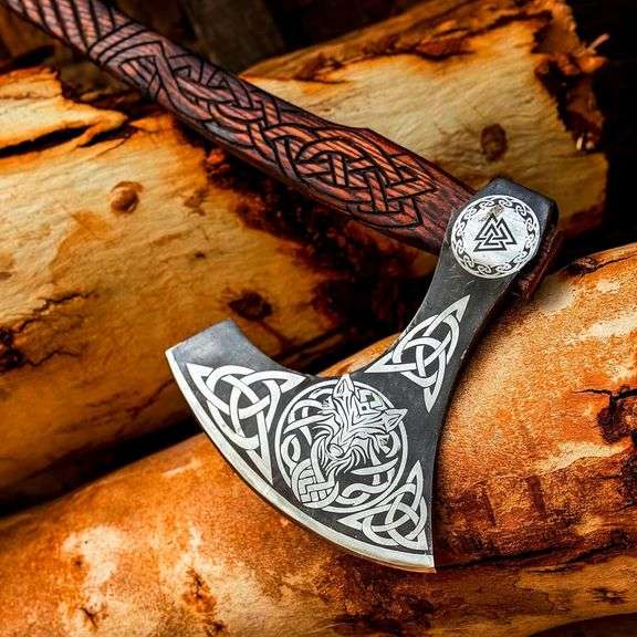 Hand-Forged Viking Axe Carbon Steel Bearded Blade
