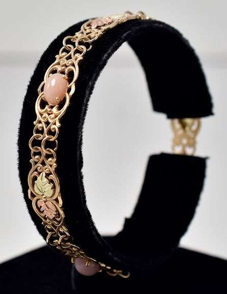 Captivating 10K Yellow Gold Pink Chalcedony Gemstone Leaf designed Bracelet