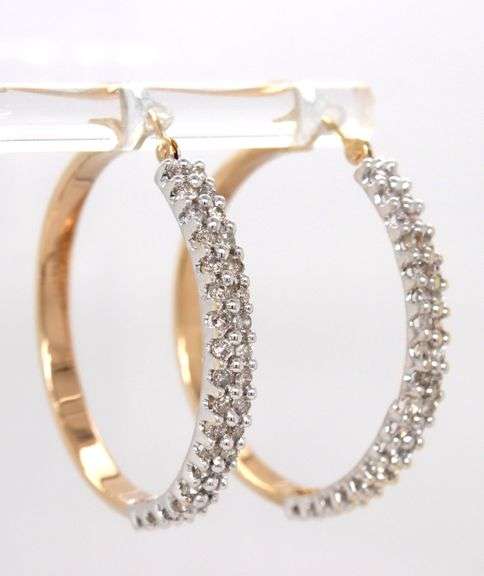 10kt Yellow gold 0.75ctw 2 row diamond hoop earrings