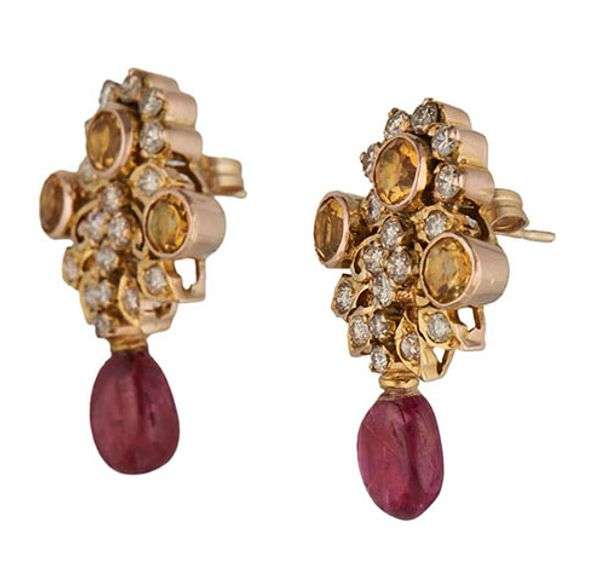 2.50ctw Spinel 0.75ctw Citrine and 0.85ctw Diamond Statement Earrings in 14K