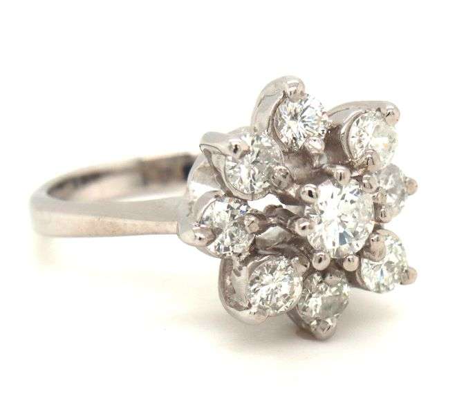 14kt White gold 1.20ctw diamond cluster ring
