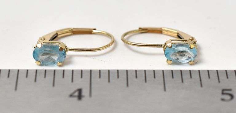 Simply Elegant 10K Yellow Gold Blue Topaz Gemstone Dangle Earrings