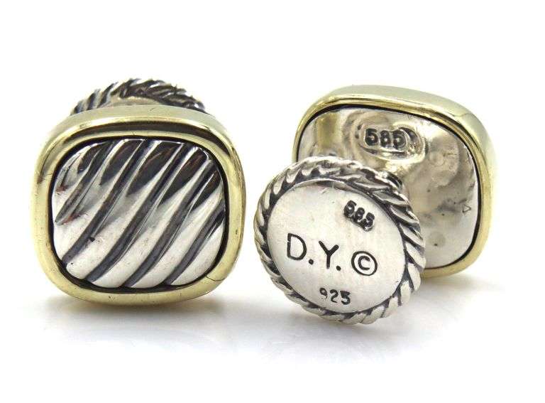 David Yurman cable classic 2 tone cushion cuff links and studs set