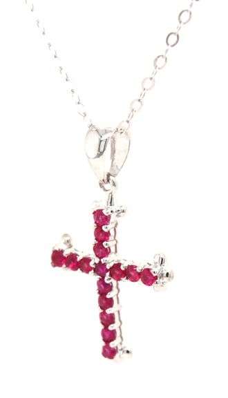 14kt White gold 0.60ctw Ruby cross pendant on chain