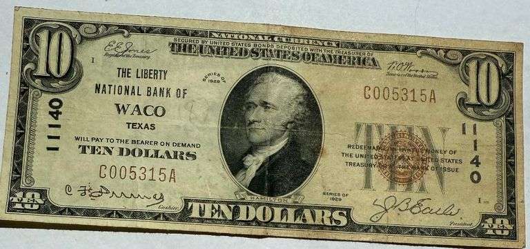 $10 Liberty Natl Bank Waco Texas Series 1929 Brown Seal National