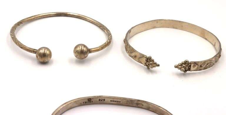 Group lot of 3 cuff bangles in 925 sterling silver