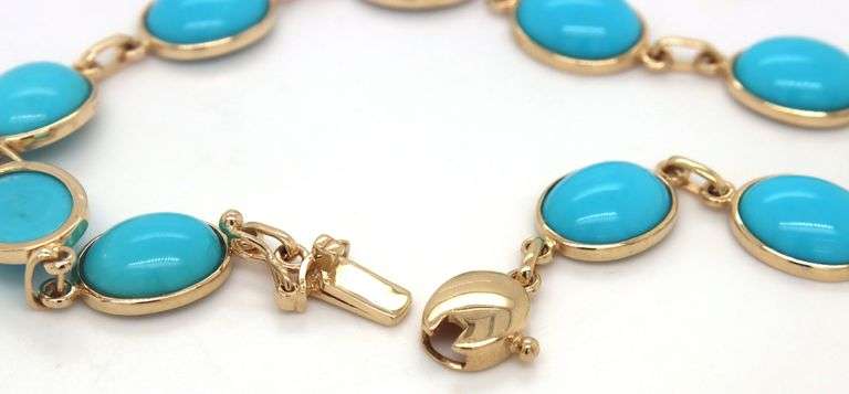 14kt Yellow gold bezel set turquoise bracelet