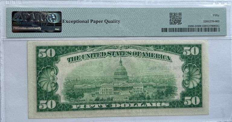 $50 1929 Cleveland National Series 1929 PMG AU 50 EPQ Note