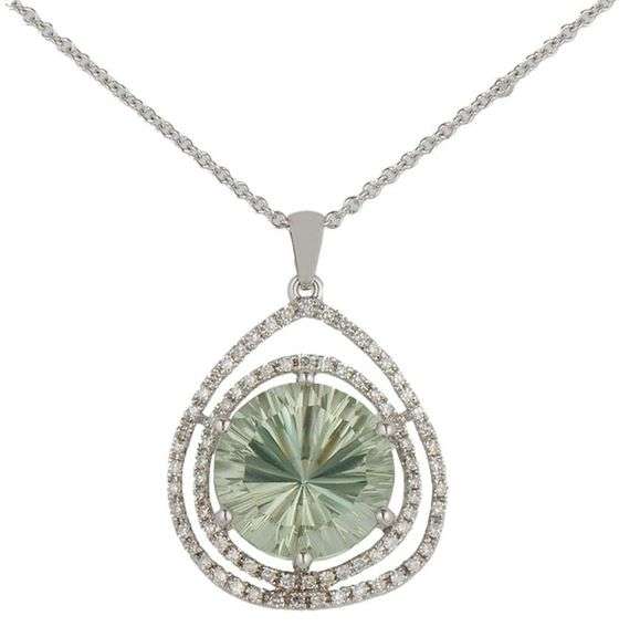 6.50ct Green Quartz and 0.30ctw Diamond Double Frame Pendant Necklace in 14K