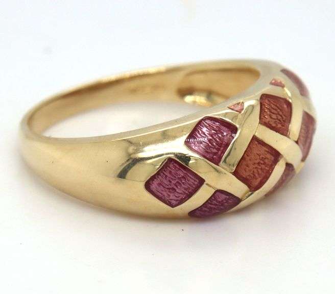 Pretty 14K YG Dome Ring with Enamel Accents