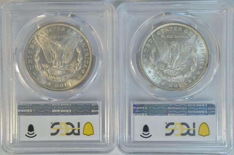 2 Satiny-fresh nearly Gem BU 1887 & 1896 Morgans. PCGS MS64
