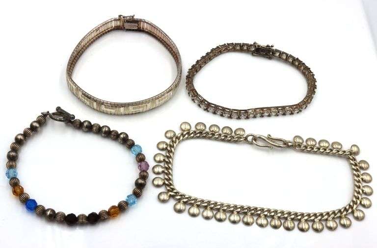 Group lot of 4 Vintage 925 sterling silver bracelets