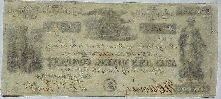 American Mining Company Stock Share Windsor Vt March 28 1850.