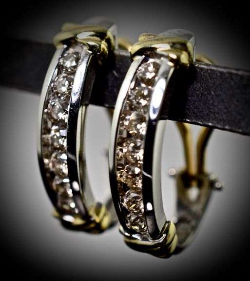 Lovely 14K White Gold Channel Set Diamond Earrings