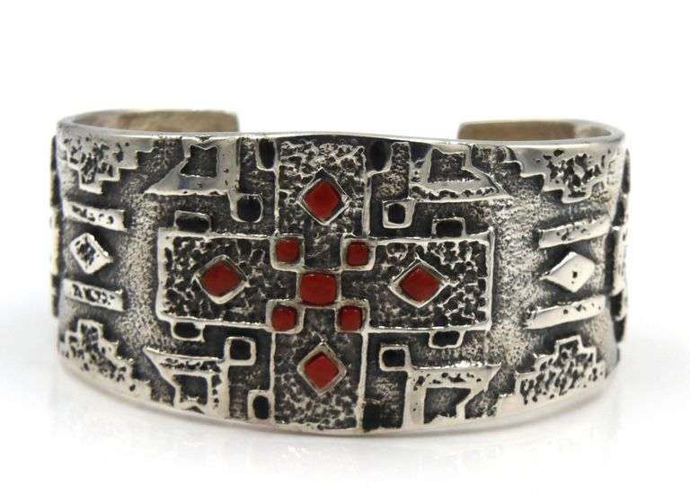 Marian Denipah signed cuff bangle in 925 sterling silver