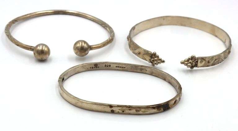 Group lot of 3 cuff bangles in 925 sterling silver