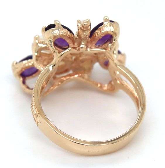 10kt Yellow gold amethyst and opal cluster butterfly ring