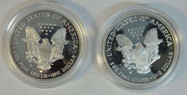 Gem Proof $1 Silver Eagles from 1998 & 2004 in velvet boxes
