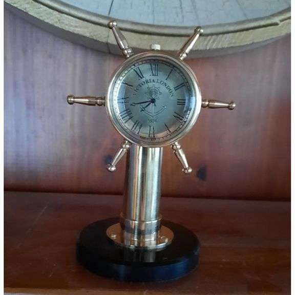 Brass Ship Wheel Compass & Clock