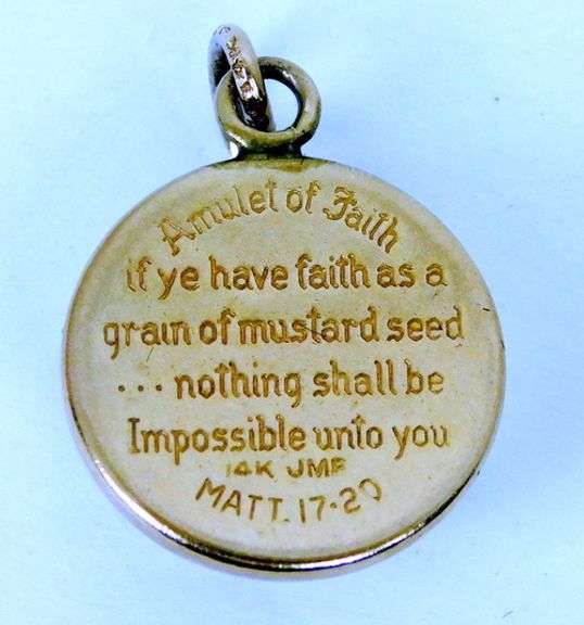 Vintage 14K Mustard Seed Pendant with Verse