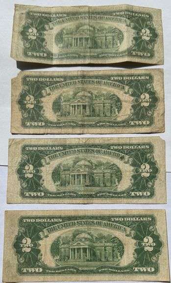 Two Each 1928 F G $2 US Notes First Series Small Size.